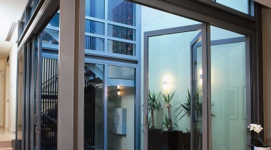 A view of some aluminium joinery around the daylighting, door, home, house, interior design, living room, real estate, window, gray