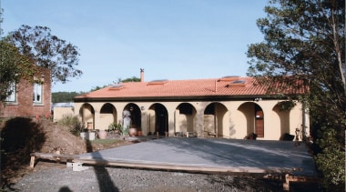 Origional Hacienda-style house prior to the renovations using building, estate, facade, hacienda, historic site, house, property, real estate, villa, teal, black