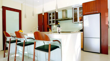 A view of a kitchen with Omega Smeg cabinetry, countertop, cuisine classique, dining room, furniture, interior design, kitchen, real estate, room, table, white