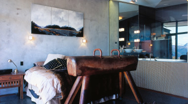 view of the master bedroom and ensuite that architecture, ceiling, furniture, interior design, room, table, gray