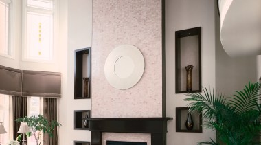 Lounge area with grey sofas, fireplace, tall windows ceiling, fireplace, hearth, home, interior design, interior designer, living room, room, wall, gray