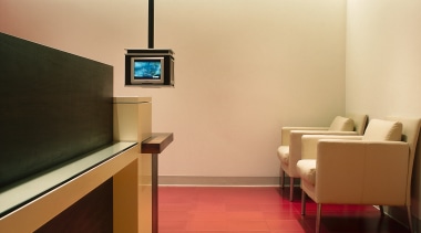 A view of the reception area, tiled floor, ceiling, floor, flooring, furniture, hardwood, interior design, laminate flooring, light fixture, lighting, product design, room, table, wall, wood, wood flooring, orange