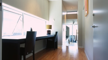 Long desk along wall under windows, with timber architecture, ceiling, daylighting, floor, flooring, hardwood, house, interior design, laminate flooring, loft, property, real estate, room, wood, wood flooring, gray, white