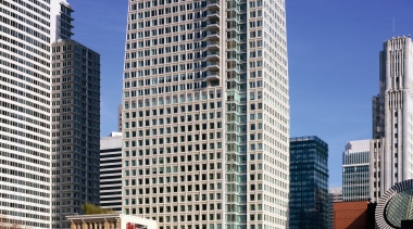 view of the st regis apartment building - apartment, architecture, building, city, cityscape, commercial building, condominium, corporate headquarters, daytime, downtown, facade, headquarters, landmark, metropolis, metropolitan area, mixed use, neighbourhood, real estate, residential area, sky, skyline, skyscraper, tower, tower block, urban area, blue, gray