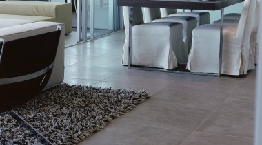 Apartment with natural limestone flooring, upholstered dining chairs floor, flooring, hardwood, interior design, laminate flooring, table, tile, wood, wood flooring, gray