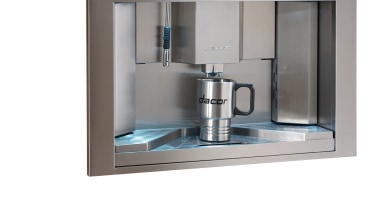 View of Dacor coffee system dispenser set into home appliance, product design, small appliance, white, gray