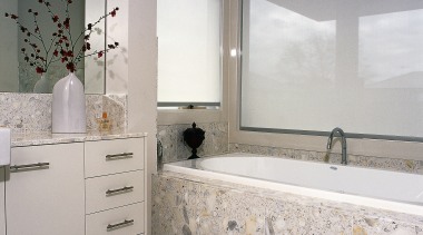 A view ofa bathroom with Swetha Marble &amp; bathroom, floor, flooring, home, interior design, room, tile, wall, window, gray