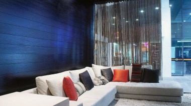 view of the richly furnished guest reception area, architecture, ceiling, interior design, living room, lobby, room, wall, blue, black