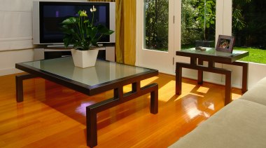 Lounge room with wrought iron coffee and lamp coffee table, floor, flooring, furniture, hardwood, interior design, living room, table, wood, wood flooring, brown