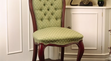 Victorian button-back green upholstered dining chair with curved chair, club chair, end table, floor, furniture, hardwood, product design, recliner, table, brown, white