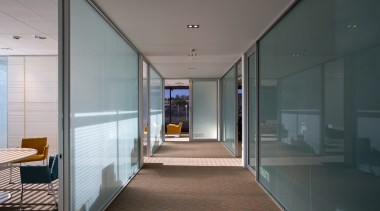 A view of the offices, brown carpet, glass architecture, glass, house, interior design, window, gray, black