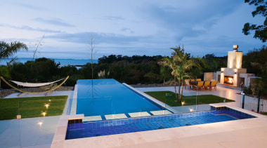 View of this infinity-edge pool built by Frontier estate, leisure, property, real estate, resort, sky, swimming pool, villa, water, teal
