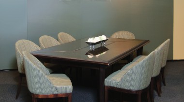 Dining room suie with timber table and upholstered chair, coffee table, dining room, floor, furniture, interior design, product design, property, room, table, gray, black