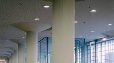 A view of the lobby area. - A architecture, ceiling, column, daylighting, daytime, glass, interior design, lobby, structure, tourist attraction, gray