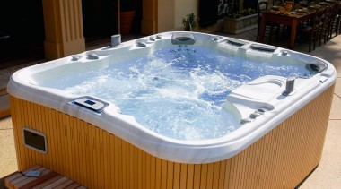 A view of a spa by Sundance Spas. bathtub, hot tub, jacuzzi, swimming pool, brown