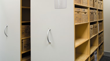 A view of some shelving. - A view cabinetry, furniture, product design, shelf, shelving, gray