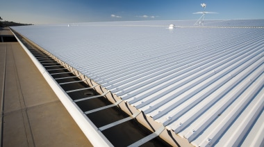 A view of the Dimond roofing. - A daylighting, energy, fixed link, line, roof, sea, sky, structure, sunlight, water, gray