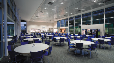 A view of the staff cafeteria. - A institution, interior design, restaurant, gray, black