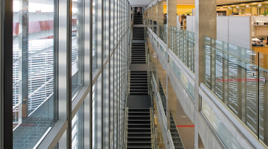 A interior view of the Waitakere Civic Centre. architecture, building, daylighting, glass, metropolitan area, gray