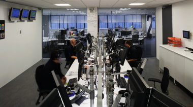 view of the computer area in this office technology, gray, black