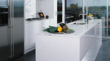 Apartment kitchen with white cabinetry, stainless steel appliances countertop, home appliance, interior design, kitchen, gray, black