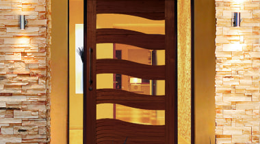 Entranceway of home showing extra wide timber and door, hardwood, lighting, wall, window, wood, wood stain, orange