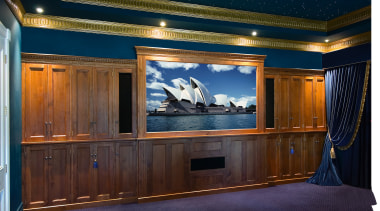 View of cabinetry by Scullery &amp; Holz - ceiling, entertainment, furniture, home, interior design, projection screen, room, theatre