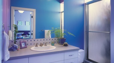 A view of a bathroom designed by CG&amp;S bathroom, blue, ceiling, home, interior design, lighting, purple, room, blue