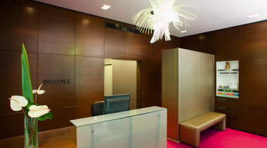 A view of a shop fitout by RCG. ceiling, interior design, lobby, room, brown