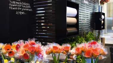 A view of a shop fitout by Espie floral design, floristry, flower, flower arranging, flowering plant, plant, spring, black, gray