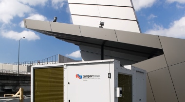 A view of the air conditioning system by architecture, building, roof, technology, gray