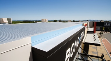 A view of some roofing done by The architecture, daylighting, outdoor structure, real estate, roof, sky, structure, gray, teal