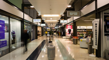 A view of The Base. - A view interior design, retail, shopping, shopping mall, black, gray