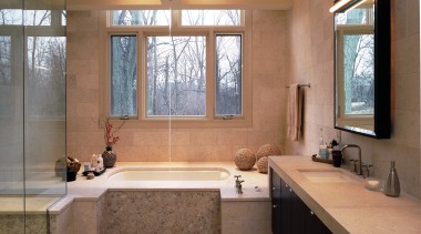 A view of the bathroom, tiled floor and bathroom, countertop, estate, home, interior design, real estate, room, window, brown