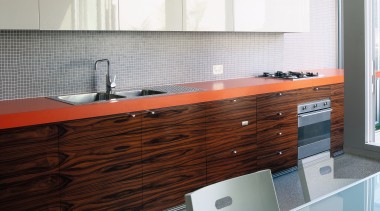 A view of some stainless steel kitchen appliances bathroom, bathroom accessory, bathroom cabinet, cabinetry, countertop, floor, flooring, hardwood, interior design, kitchen, sink, tile, wall, gray, white