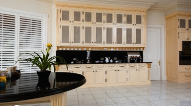 A view of a carpentry-built kitchen by Scullery cabinetry, countertop, cuisine classique, flooring, furniture, interior design, kitchen, room, window, gray