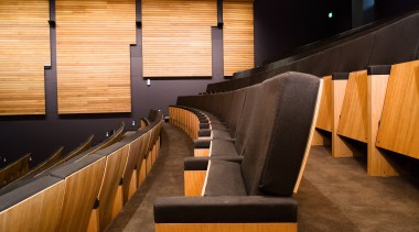 A view of some seating from Civic Seating architecture, auditorium, flooring, furniture, interior design, lobby, wood, brown, orange, black