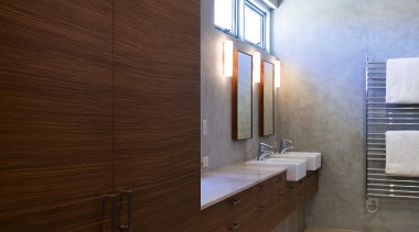 A view of the bathrom featuring frameless glass architecture, bathroom, ceiling, daylighting, floor, flooring, hardwood, home, house, interior design, real estate, room, tile, wall, wood, wood flooring, brown, gray