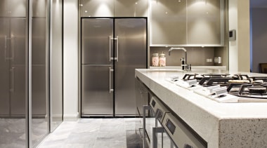 A view of a kitchen by Kitchens By cabinetry, countertop, cuisine classique, floor, flooring, interior design, kitchen, tile, gray