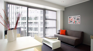 A view of an apartment designed by Eurotech architecture, ceiling, home, interior design, living room, property, real estate, room, wall, window, window covering, white, gray