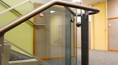 A view of some balustrades by FGS Metalwork. architecture, ceiling, daylighting, glass, handrail, stairs, structure, gray, brown
