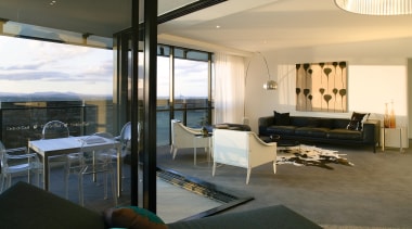 A view of the interior living spaces of architecture, house, interior design, living room, penthouse apartment, real estate, room, window, black