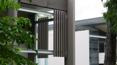 A view of some balustrades from Aluminium Balustrades. architecture, building, facade, home, house, tree, white