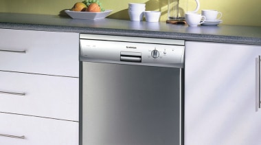 A view of a dishwahser by Simpson. - cabinetry, countertop, floor, home appliance, kitchen, kitchen appliance, kitchen stove, major appliance, product, product design, refrigerator, gray, white