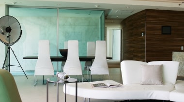 A view of the interior living space in architecture, ceiling, daylighting, floor, furniture, interior design, living room, product design, table, gray