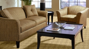 A view of these living spaces featuring sisal carpet, chair, coffee table, couch, floor, flooring, furniture, hardwood, interior design, laminate flooring, living room, loveseat, outdoor furniture, product design, table, wood, wood flooring, brown