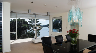 A view of the main home theatre system ceiling, house, interior design, office, real estate, room, window, gray, black