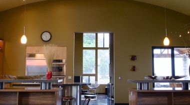 A view of the Kitchen and dining area ceiling, countertop, daylighting, floor, flooring, hardwood, home, interior design, kitchen, lobby, room, wood, wood flooring, brown