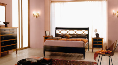 A view of this bedroom featuring stained timber bed, bed frame, bed sheet, bedroom, ceiling, floor, furniture, home, interior design, living room, room, suite, window, window covering, window treatment, white