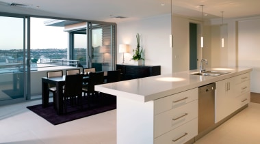 An interior view of the Kitchen and dining cabinetry, countertop, floor, interior design, kitchen, property, real estate, gray